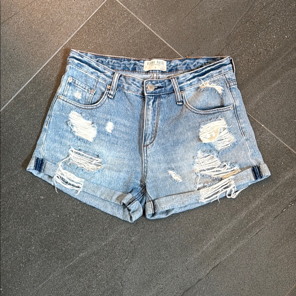 Zara Blue Jean Shorts Distressed High-Waisted